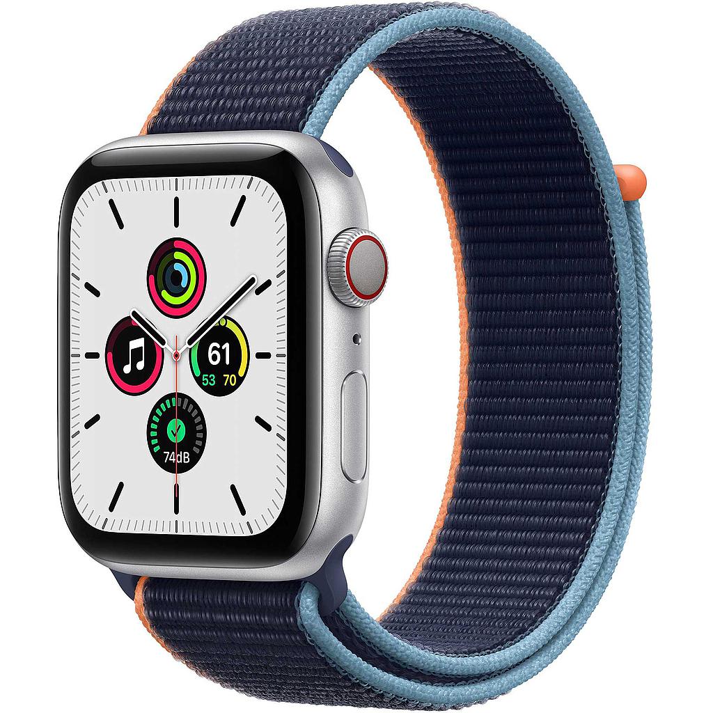 [MYEW2TY] Apple Watch SE GPS + Cellular, 44mm Silver Aluminium Case with Deep Navy Sport Loop