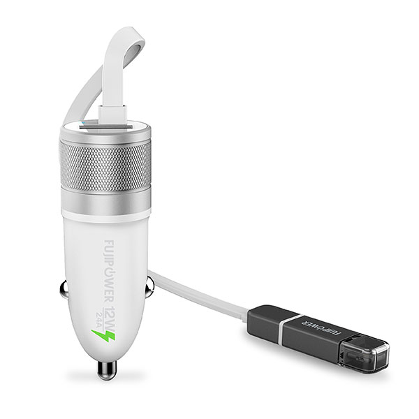 CARICATORE DA AUTO FUJIPOWER+CAVO MICRO/LIGH WHITE