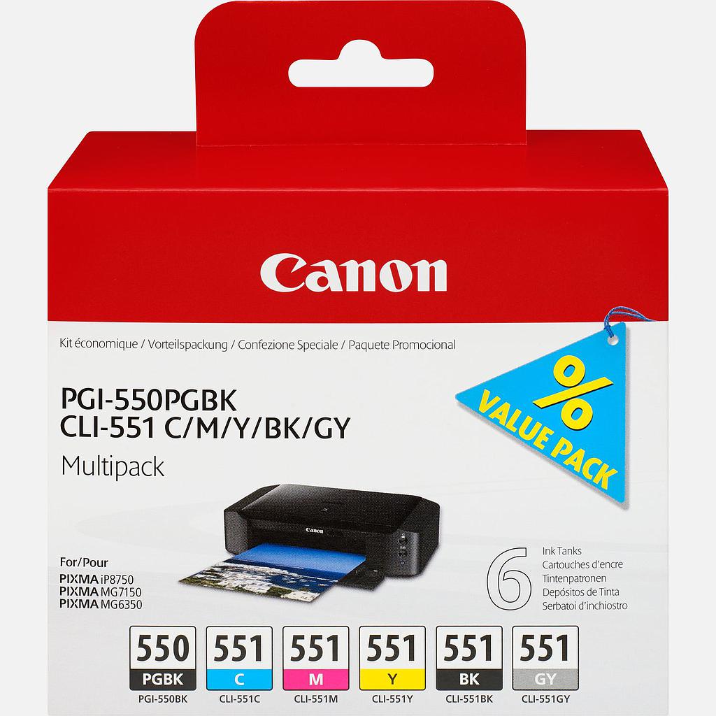[MULTIPACK550] CARTUCCIA MULTIPACK (C/M/Y/BK/GY) PGI-550+CLI-551