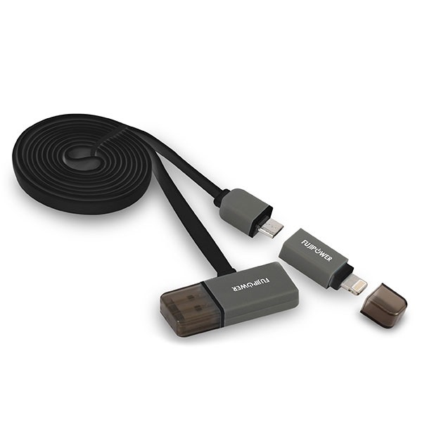 CAVO DI RICARICA MICRO USB/ LIGHTNING PIATTO NERO