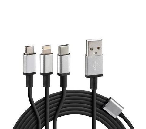 [38847] Cerbero cavo ricarica con 3 connettori 100 cm Nero Lampa