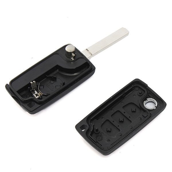 Guscio per chiave Citroen e Peugeot 3 tasti con porta batteria e lama senza rigo laterale