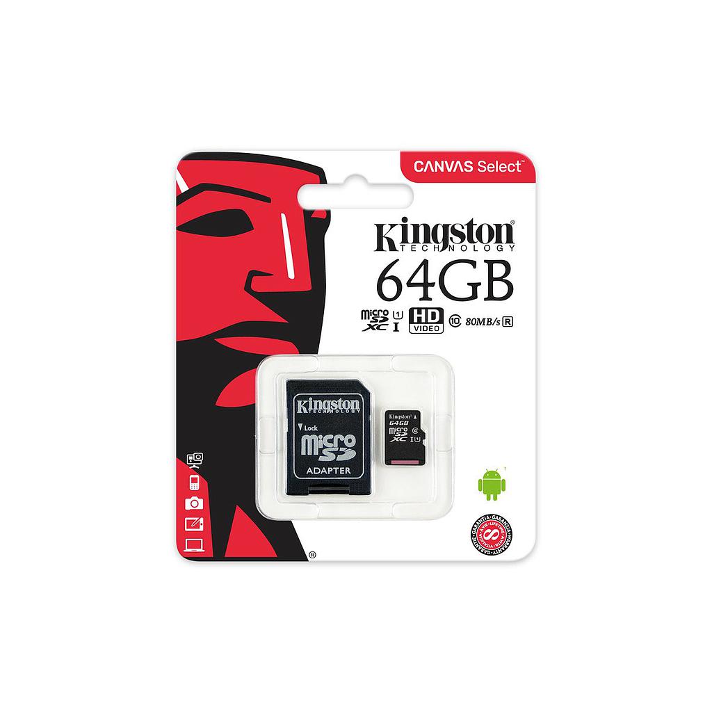 [SDCS/64GB] KINGSTON MICRO SDCS 64GB CLASS 10 ADATTATORE SD INCLUSO