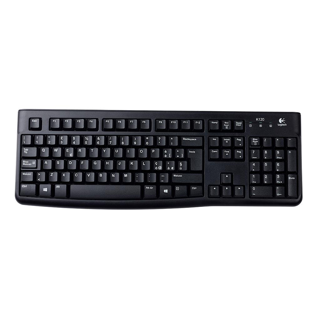 [K120] Logitech K120 Tastiera USB, Layout Italiano QWERTY, Nero
