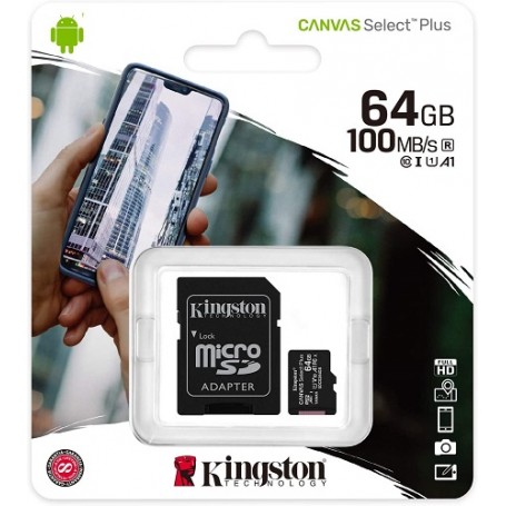[SDCS2/64GB] Micro SD Kingston Canvas Select Plus 64GB C10 con Adattatore