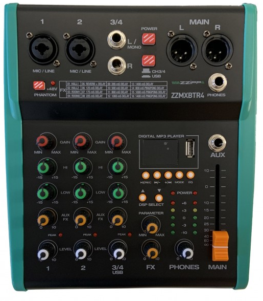 [ZZMXBTR4] Mixer compatto 4 canali con multieffetto con USB e Bluetooth ZZIPP