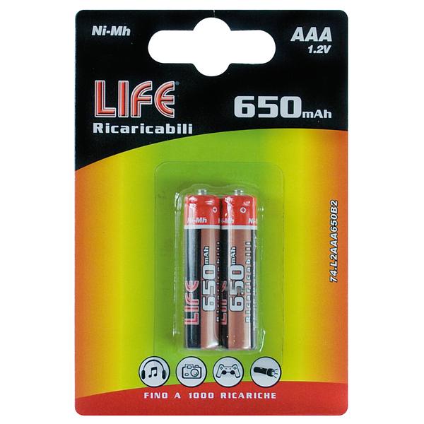 [life-aaa650mah] Pile Life, 2pz mini stilo 1,2V