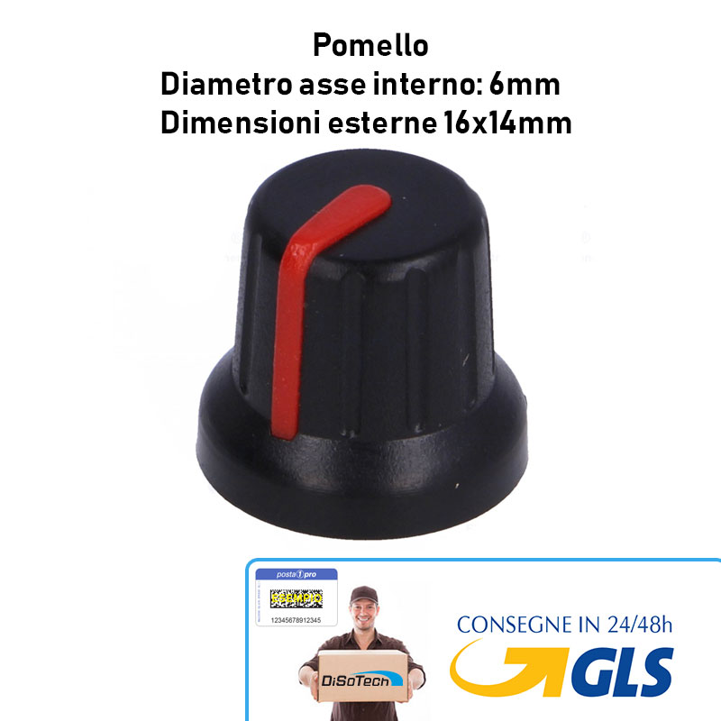 [GMN-4RD] Pomello Manopola Nero con rigo Rosso Diam. 6mm 16x14mm