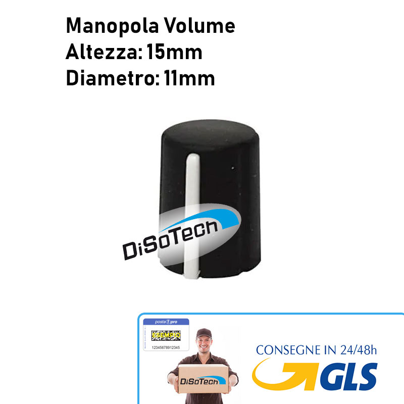 [DST-02554] Pomello Manopola per Volume nero con rigo bianco A15mm D11mm