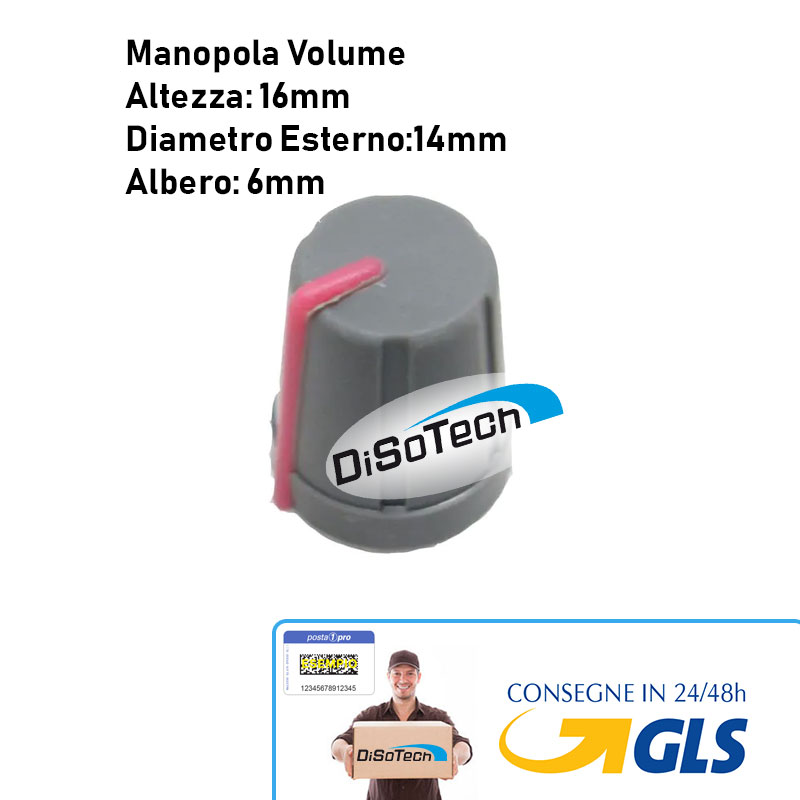 Pomello Manopola Volume Grigio rigo Rosso A16mm D14mm