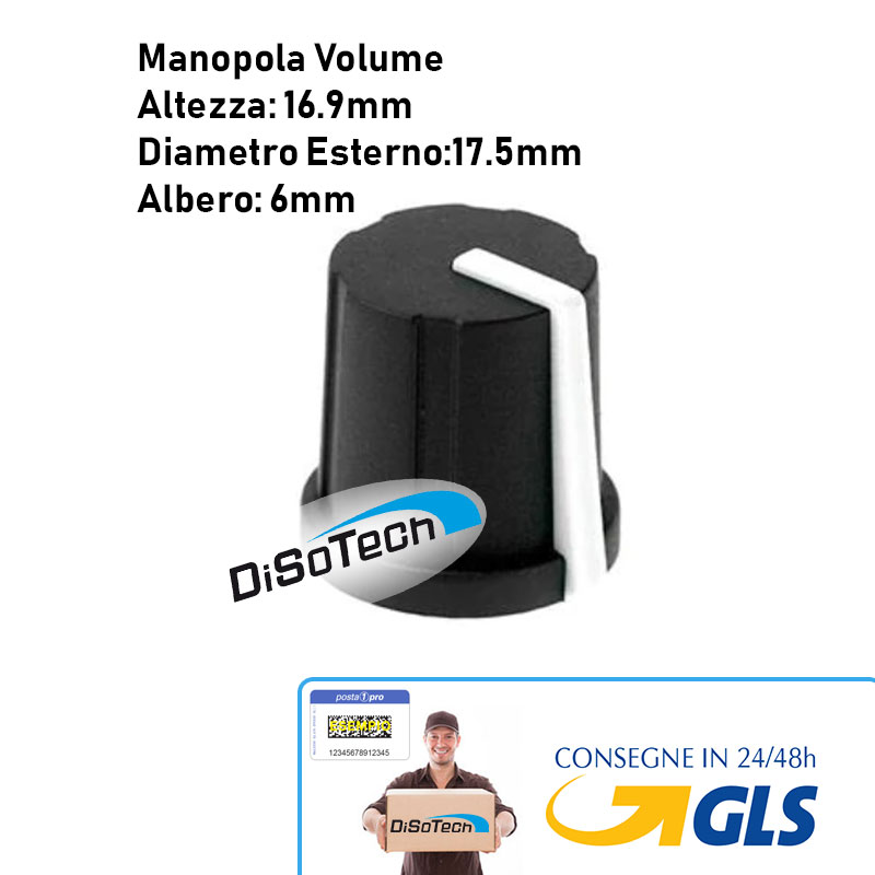 [DST-02543] Pomello Manopola Volume Nero rigo Bianco A16.9mm D17.5mm