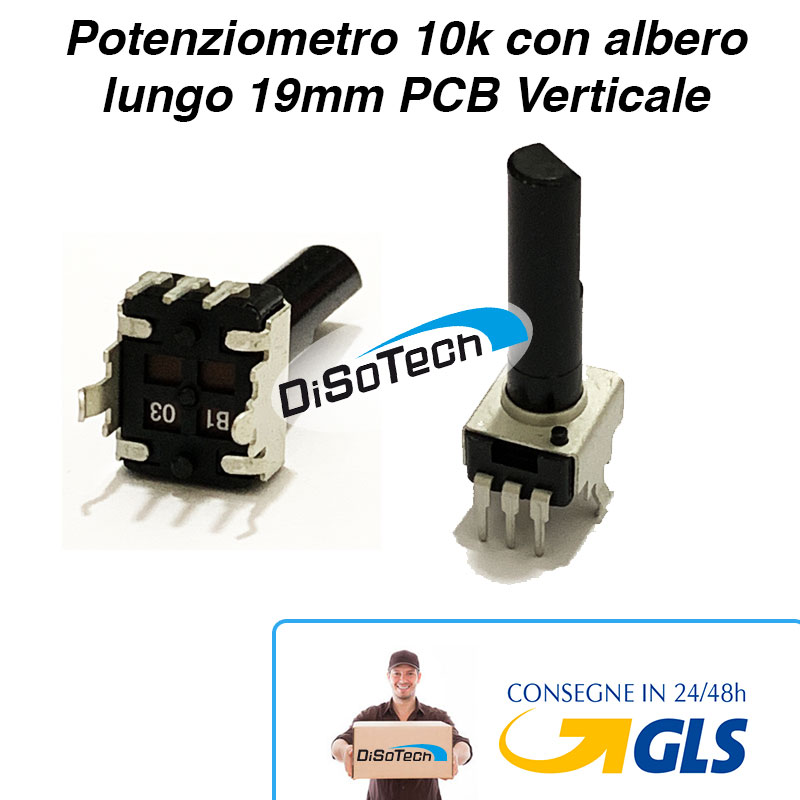 Potenziometro Lineare 10k con albero lungo 19mm PCB Verticale RCF FBT MONTARBO B103