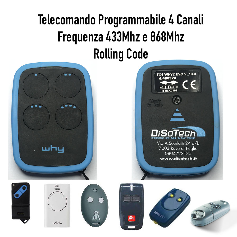 [4791013] Radiocomando 4 Canali UNIVERSALE FAAC BFT 868Mhz 433Mhz Rolling Code Why Evo