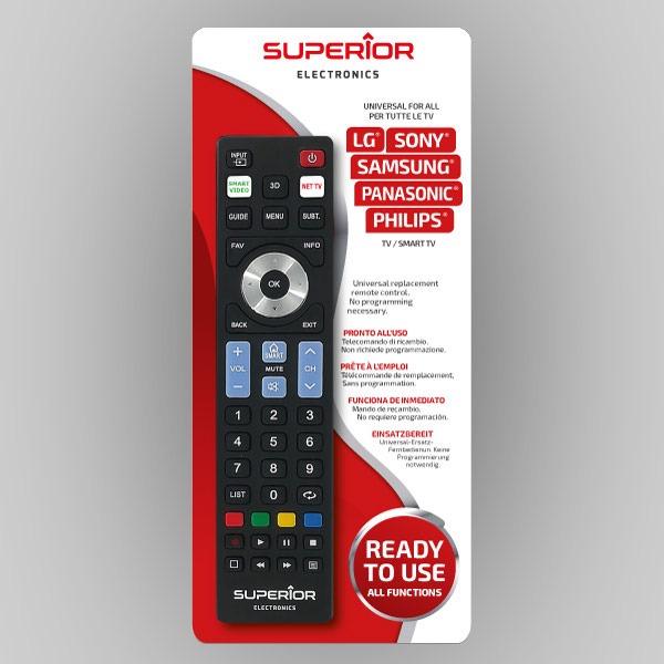 Telecomando Universale per Smart TV pronto all'uso compatibile per TV Samsung LG Sony Philips e Panasonic - Superior
