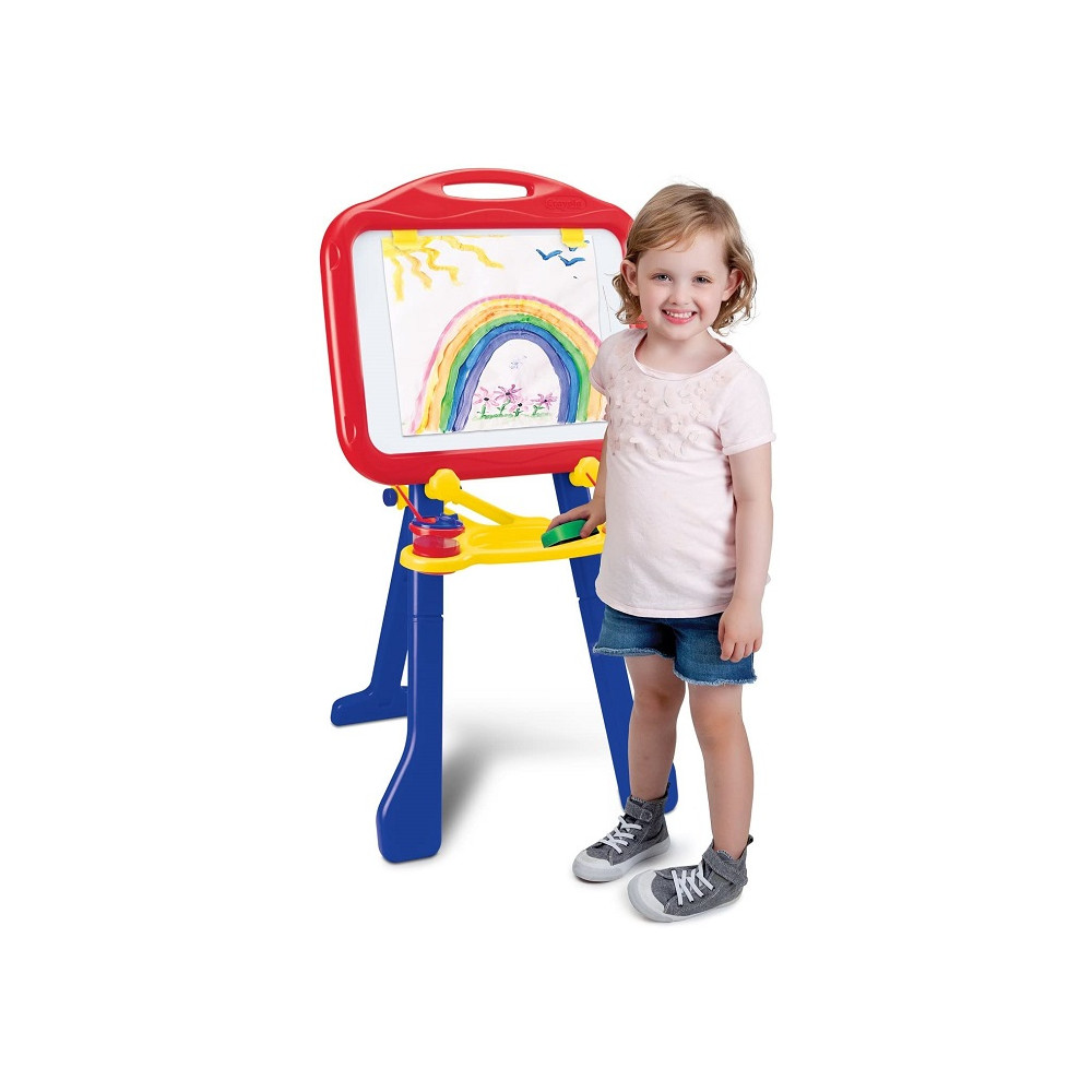 Crayola Cavalletto Tripiede Lavagna Doppia Superficie Bianca Magnetica e Nera per Gessetti Età 3+