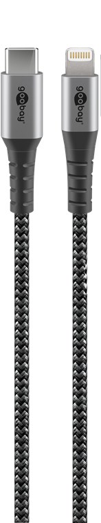 [49271] Lightning a USB-C cavo tessile con tappi metallici (grigio siderale/argento) 1 m - Goobay