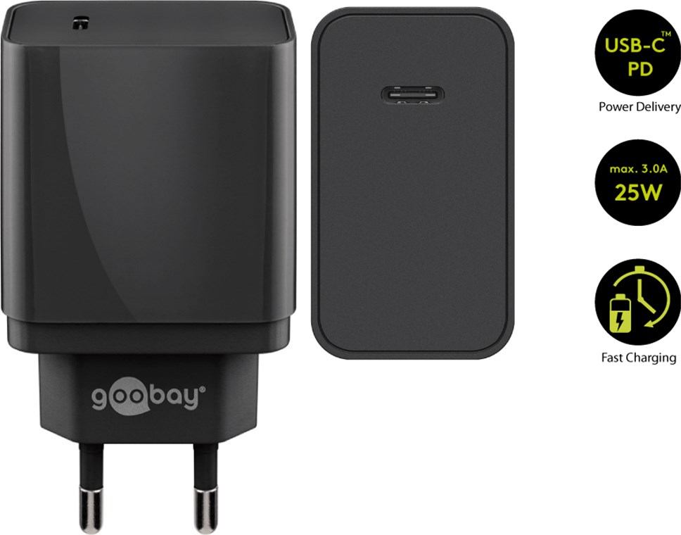 [57748] USB-C™ PD (alimentazione) Caricabatterie veloce (25W) Nero - Goobay