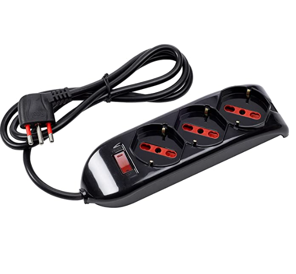 Multipresa 4 Posti Schuko Bivalente 10/16A con Cavo 1,5m - Nera
